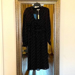 NWT Max Studio Black and White Polka Dot Midi Dress Size L